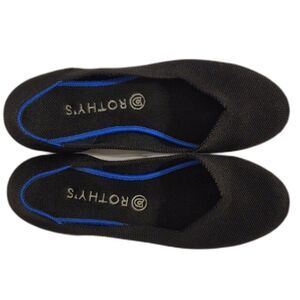 Rothy's The Flat Shoes Size 10 Black With Blue Trim Rounded Toe Slip On